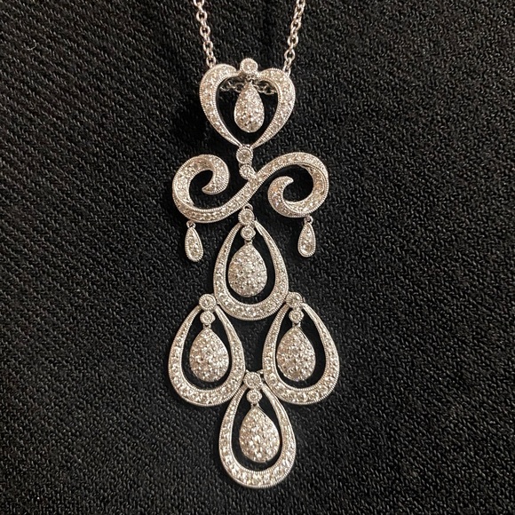 18k WHITE GOLD DIAMOND NECKLACE - Picture 1 of 7